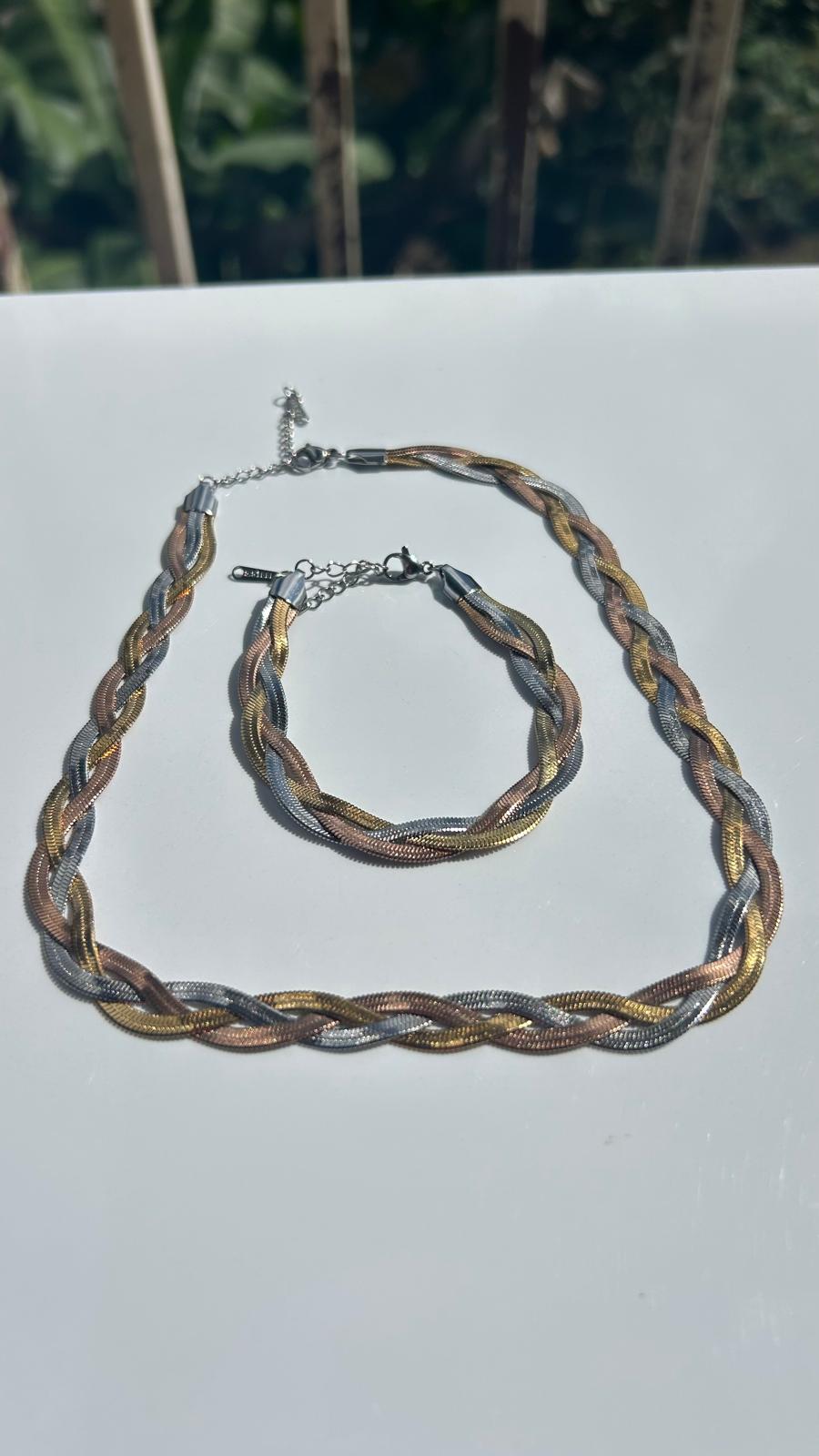 Conjunto de collar y barzalete tri-color