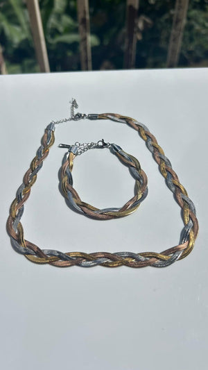 Conjunto de collar y barzalete tri-color