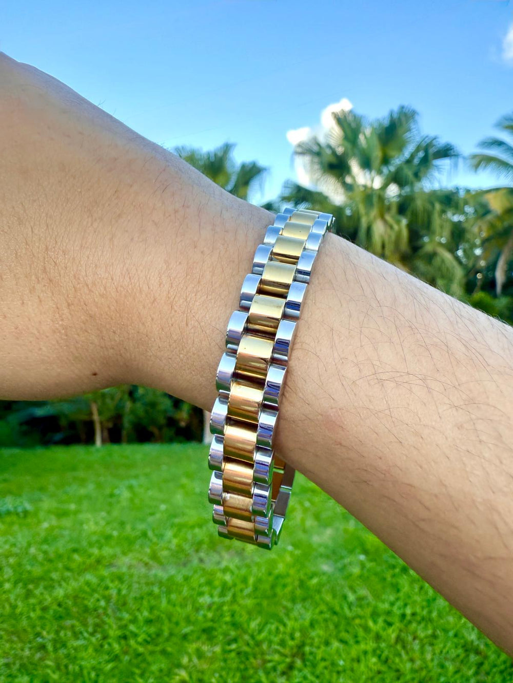 Brazalete Geométrico - oro y plata